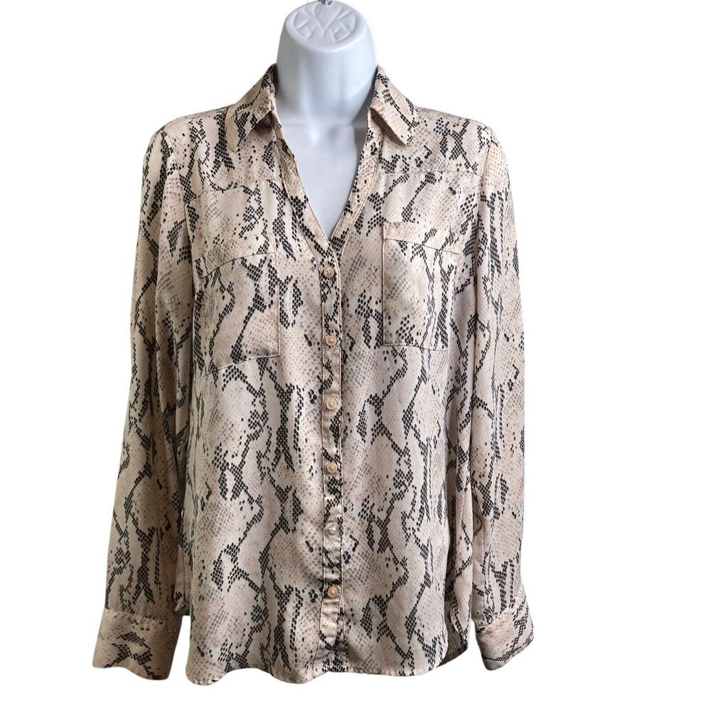 Express The Portofino Beige‎ Snakeskin Blouse Size S Business Glam Mob Wife